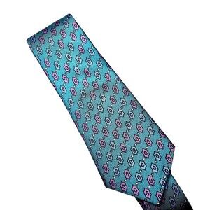 MISTO SETA Milano Nuova SILK BLEND ITALY Original 54"x3" TEAL GEOMETRIC VTG NEW!